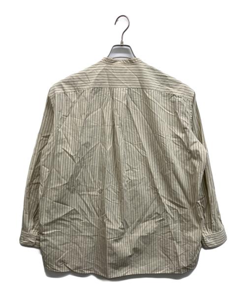 RAKINES（ラキネス）RAKINES (ラキネス) ポップリンストライプ バンドカラーシャツ ベージュ サイズ:2の古着・服飾アイテム