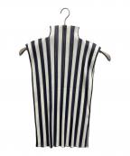 PLEATS PLEASEプリーツプリーズ）の古着「プリーツストライプハイネックカットソー」｜ホワイト