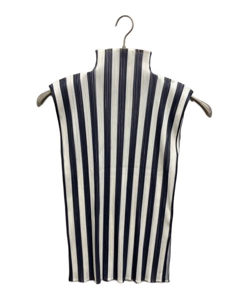 PLEATS PLEASE（プリーツプリーズ）PLEATS PLEASE (プリーツプリーズ) プリーツストライプハイネックカットソー ホワイト サイズ:Freeの古着・服飾アイテム