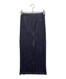 PLEATS PLEASE（プリーツプリーズ）の古着「デニム転写プリーツスカート」｜インディゴ