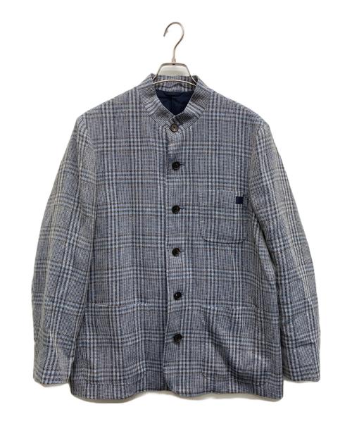 PAPAS（パパス）PAPAS (パパス) リネン×ウールスタンドカラージャケット ブルー サイズ:Mの古着・服飾アイテム