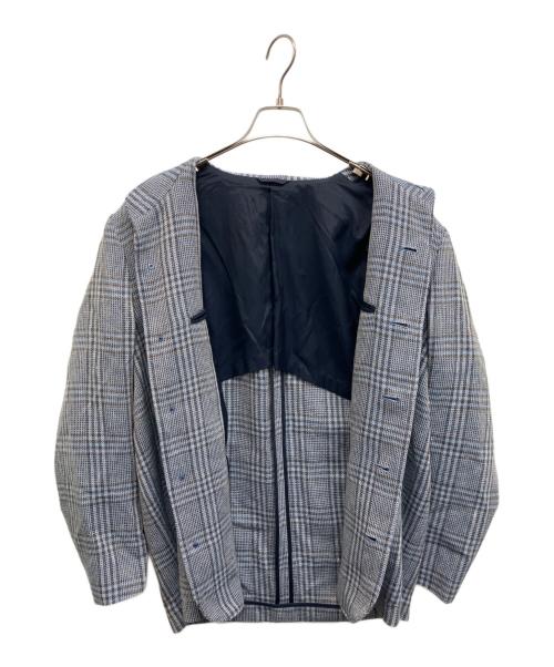 PAPAS（パパス）PAPAS (パパス) リネン×ウールスタンドカラージャケット ブルー サイズ:Mの古着・服飾アイテム