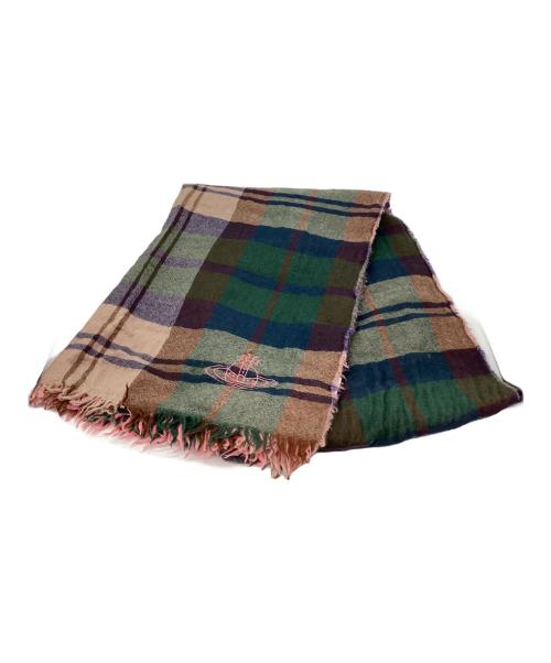 Vivienne Westwood（ヴィヴィアンウエストウッド）Vivienne Westwood (ヴィヴィアンウエストウッド) オーブ刺繍チェックストール マルチカラーの古着・服飾アイテム