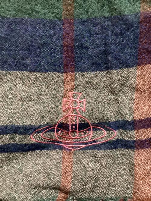 Vivienne Westwood（ヴィヴィアンウエストウッド）Vivienne Westwood (ヴィヴィアンウエストウッド) オーブ刺繍チェックストール マルチカラーの古着・服飾アイテム