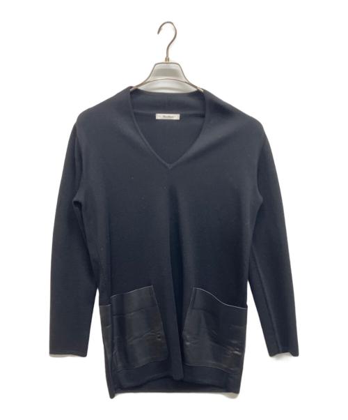 MaxMara（マックスマーラ）MaxMara (マックスマーラ) レザーポケットニットチュニック ブラック サイズ:38の古着・服飾アイテム