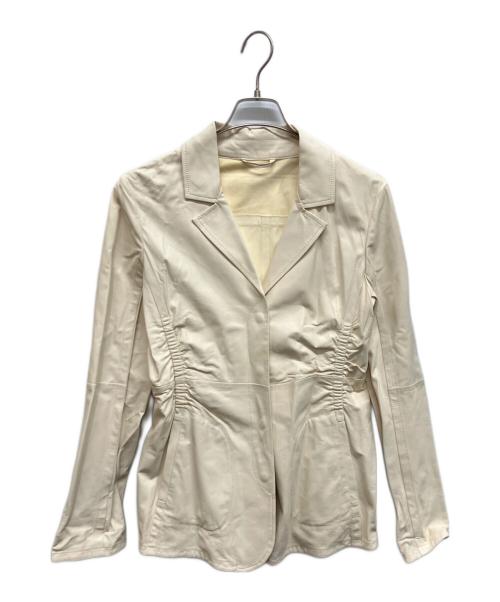 SPORT MAX（スポーツマックス）SPORT MAX (スポーツマックス) ウエストギャザーラムレザージャケット アイボリー サイズ:42の古着・服飾アイテム