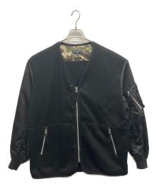 COMME des GARCONS HOMME（コムデギャルソン オム）の古着「23AW 綿ダブルフェイス×ナイロンツイルジップカーディガン」｜ブラック