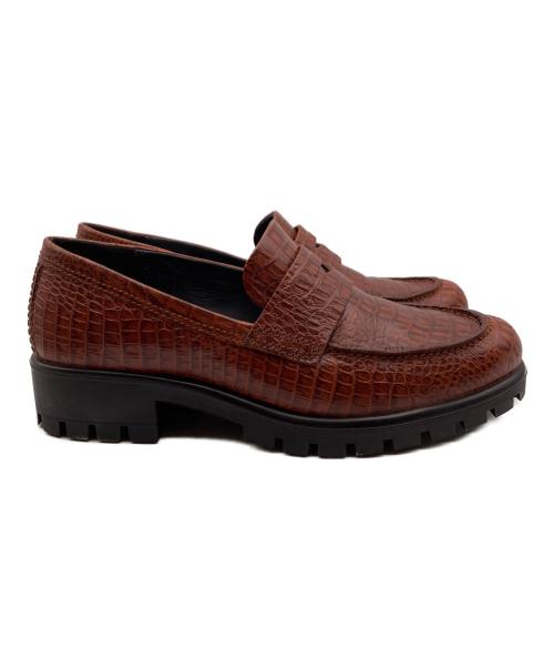 ECCO（エコー）ECCO (エコー) 型押しコインローファー ブラウン サイズ:38の古着・服飾アイテム