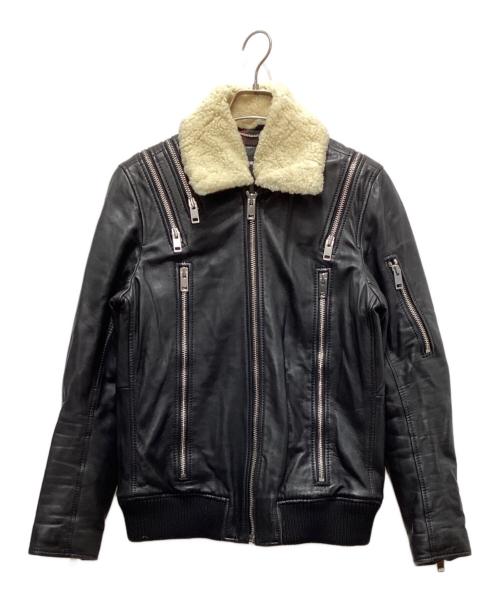 DIESEL（ディーゼル）DIESEL (ディーゼル) ボア襟ライダースジャケット ブラック サイズ:Mの古着・服飾アイテム
