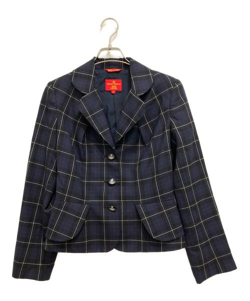 Vivienne Westwood RED LABEL（ヴィヴィアンウエストウッドレッドレーベル）Vivienne Westwood RED LABEL (ヴィヴィアンウエストウッドレッドレーベル) チェックテーラードジャケット ネイビー サイズ:3の古着・服飾アイテム