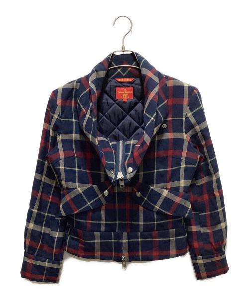 Vivienne Westwood RED LABEL（ヴィヴィアンウエストウッドレッドレーベル）Vivienne Westwood RED LABEL (ヴィヴィアンウエストウッドレッドレーベル) チェック柄ライダースジャケット ネイビー×レッド サイズ:2の古着・服飾アイテム