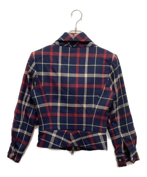 Vivienne Westwood RED LABEL（ヴィヴィアンウエストウッドレッドレーベル）Vivienne Westwood RED LABEL (ヴィヴィアンウエストウッドレッドレーベル) チェック柄ライダースジャケット ネイビー×レッド サイズ:2の古着・服飾アイテム