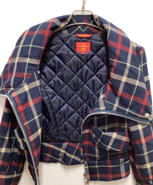 Vivienne Westwood RED LABEL（ヴィヴィアンウエストウッドレッドレーベル）Vivienne Westwood RED LABEL (ヴィヴィアンウエストウッドレッドレーベル) チェック柄ライダースジャケット ネイビー×レッド サイズ:2の古着・服飾アイテム