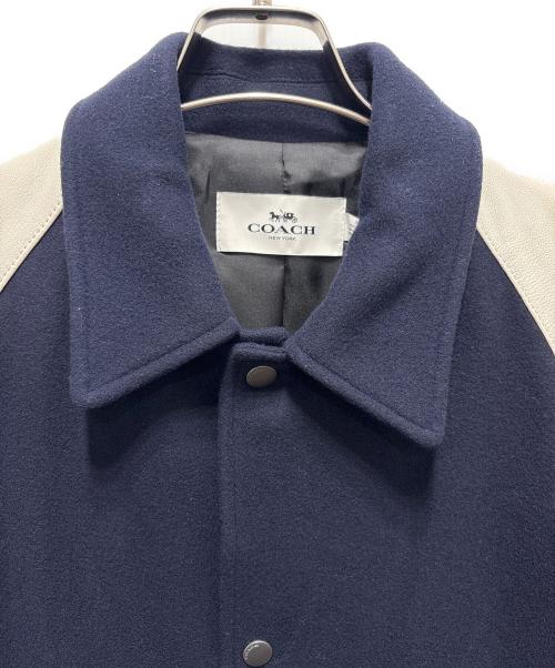 COACH（コーチ）COACH (コーチ) Leather And Wool Varsity Jacket ホワイト×ネイビー サイズ:Mの古着・服飾アイテム