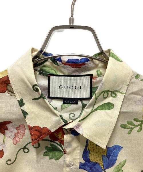 GUCCI（グッチ）GUCCI (グッチ) シースルー ボタニカルパターン シャツ ベージュ×グリーン サイズ:42の古着・服飾アイテム