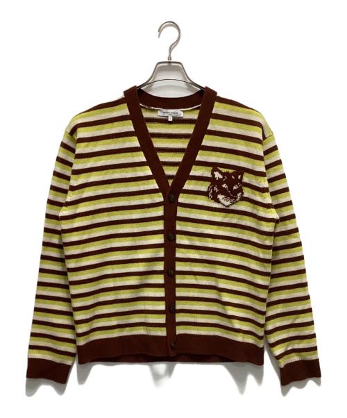 maison kitsune（メゾンキツネ）MAISON KITSUNE (メゾンキツネ) ボーダーカーディガン イエロー サイズ:Ｍの古着・服飾アイテム