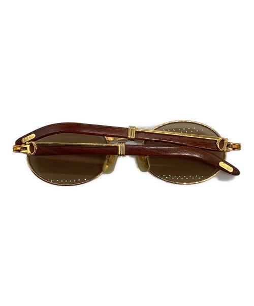 Cartier（カルティエ）Cartier (カルティエ) ウッドテンプルサングラス ゴールド×ブラウン サイズ:49□20の古着・服飾アイテム