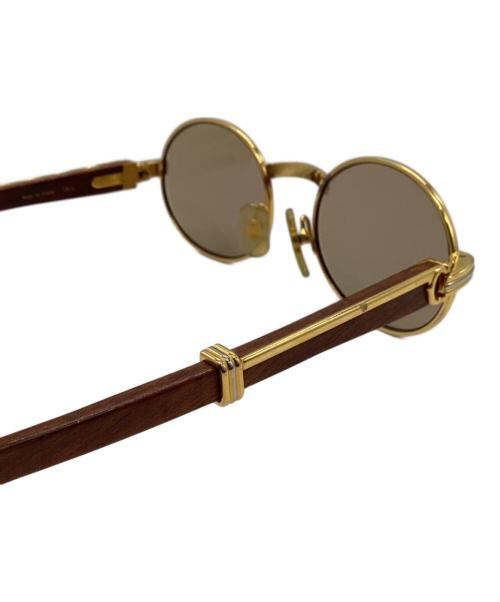 Cartier（カルティエ）Cartier (カルティエ) ウッドテンプルサングラス ゴールド×ブラウン サイズ:49□20の古着・服飾アイテム