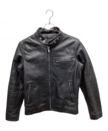 HORN WORKS（ホーンワークス）の古着「バッファローレザーシングルライダースジャケット」｜ブラック