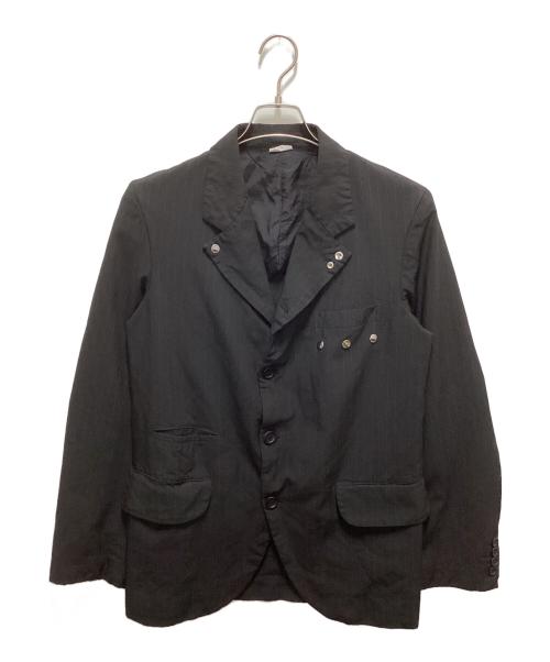 COMME des GARCONS HOMME DEUX（コムデギャルソン オム ドゥ）COMME des GARCONS HOMME DEUX (コムデギャルソン オム ドゥ) ポリ縮絨スナップボタンストライプテーラードジャケット ブラック サイズ:Sの古着・服飾アイテム
