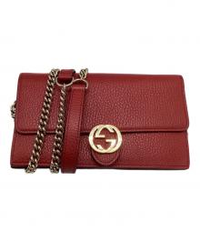 GUCCI（グッチ）の古着「インターロッキングG チェーンショルダーウォレット」｜レッド