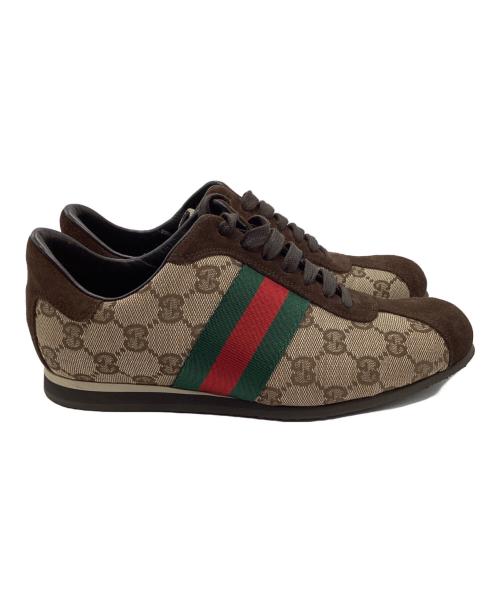 GUCCI（グッチ）GUCCI (グッチ) GGキャンバス シェリーライン ローカットスニーカー」 ベージュ サイズ:22.5の古着・服飾アイテム