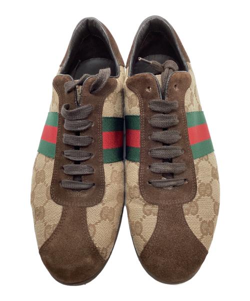 GUCCI（グッチ）GUCCI (グッチ) GGキャンバス シェリーライン ローカットスニーカー」 ベージュ サイズ:22.5の古着・服飾アイテム