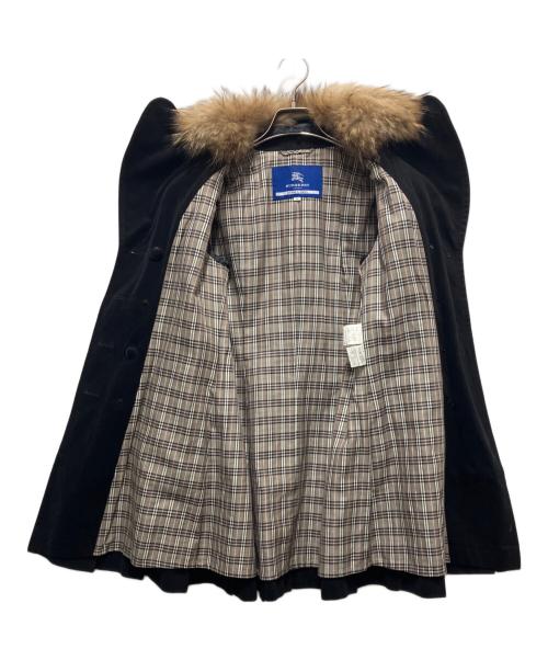 BURBERRY BLUE LABEL（バーバリー ブルー レーベル）BURBERRY BLUE LABEL (バーバリー ブルー レーベル) ファー付きダブルコート ブラック サイズ:38の古着・服飾アイテム