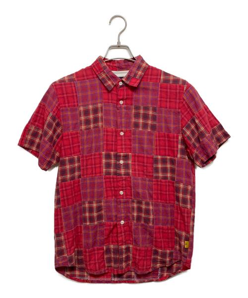 stussy（ステューシー）stussy (ステューシー) S/Sパッチワーク チェックシャツ レッド サイズ:Sの古着・服飾アイテム