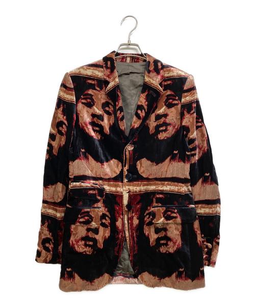 Jean Paul Gaultier FEMME（ジャンポールゴルチエ フェム）Jean Paul Gaultier FEMME (ジャンポールゴルチエ フェム) フェイスプリントベロアジャケット ブラック サイズ:40の古着・服飾アイテム
