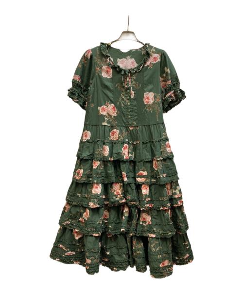 PINK HOUSE（ピンクハウス）PINK HOUSE (ピンクハウス) 薔薇柄ティアードワンピース グリーン サイズ:-の古着・服飾アイテム