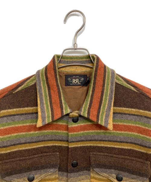 RRL（ダブルアールエル）RRL (ダブルアールエル) ストライプド ウール ワークシャツ ジャケット ブラウン サイズ:Mの古着・服飾アイテム