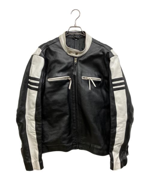 Freeclom（フリークロム）Freeclom (フリークロム) シングルライダースジャケット ブラック×ホワイト サイズ:44の古着・服飾アイテム