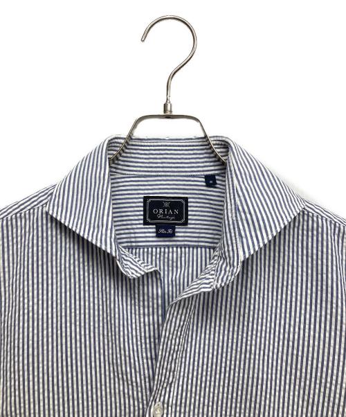 ORIAN vintage（オリアンヴィンテージ）ORIAN vintage (オリアンヴィンテージ) ストライプ コットンシアサッカー カプリシャツ ホワイト×ネイビー サイズ:Sの古着・服飾アイテム