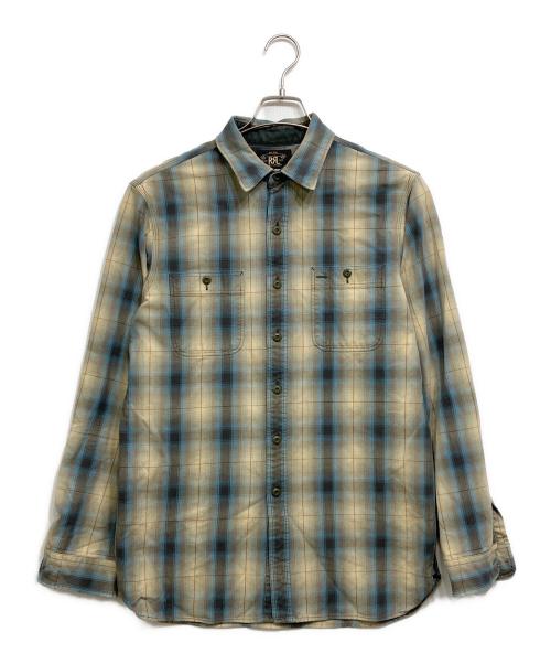 RRL（ダブルアールエル）RRL (ダブルアールエル) ウォッシュ加工 オンブレチェックシャツ ブルー×ベージュ サイズ:Mの古着・服飾アイテム