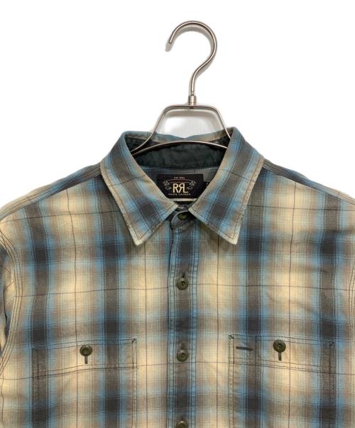 RRL（ダブルアールエル）RRL (ダブルアールエル) ウォッシュ加工 オンブレチェックシャツ ブルー×ベージュ サイズ:Mの古着・服飾アイテム