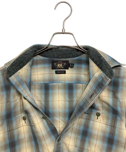 RRL（ダブルアールエル）RRL (ダブルアールエル) ウォッシュ加工 オンブレチェックシャツ ブルー×ベージュ サイズ:Mの古着・服飾アイテム