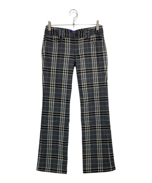 BURBERRY BLUE LABEL（バーバリー ブルー レーベル）BURBERRY BLUE LABEL (バーバリー ブルー レーベル) モヘヤ混チェックフレアパンツ グレー サイズ:38の古着・服飾アイテム