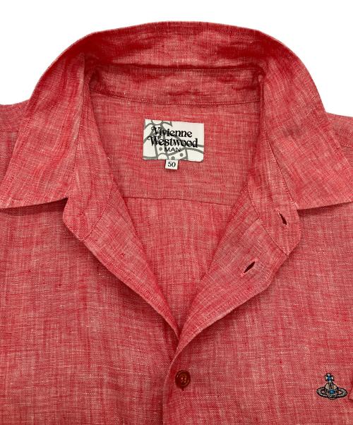 Vivienne Westwood man（ヴィヴィアン ウェストウッド マン）Vivienne Westwood man (ヴィヴィアン ウェストウッド マン) オーブ刺繍 S/Sリネンシャツ レッド サイズ:50の古着・服飾アイテム