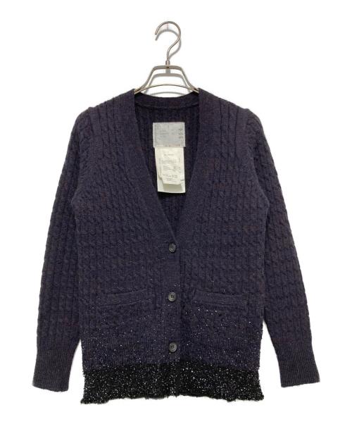 sacai（サカイ）sacai (サカイ) ビジューアルパカ混カーディガン ネイビー サイズ:3の古着・服飾アイテム