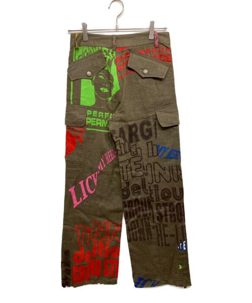 D&G（ディーアンドジー）D&G (ディーアンドジー) リネンプリントパラシュートパンツ カーキ サイズ:Ｗ22Ｌ36の古着・服飾アイテム