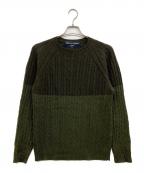 COMME des GARCONS HOMMEコムデギャルソン オム）の古着「バイカラーケーブルニット」｜カーキ