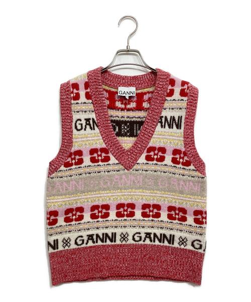 GANNI（ガニー）GANNI (ガニー) ロゴウールミックスベスト ピンク サイズ:Ｓの古着・服飾アイテム