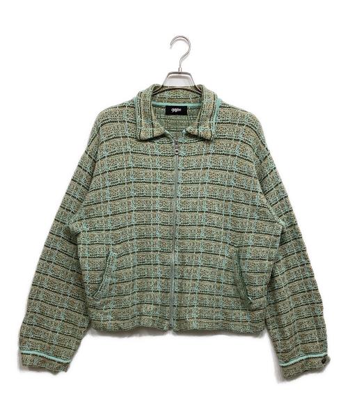 myne（マイン）MYNE (マイン) ツイードニットジャケット グリーン サイズ:Ｌの古着・服飾アイテム