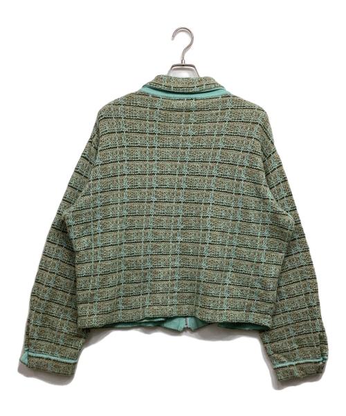 myne（マイン）MYNE (マイン) ツイードニットジャケット グリーン サイズ:Ｌの古着・服飾アイテム