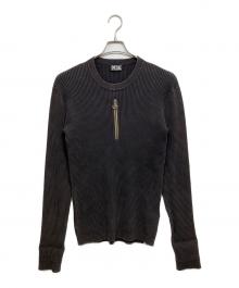 DIESEL（ディーゼル）の古着「オーバルDジップ ヴィンテージウォッシュリブニット」｜グレー