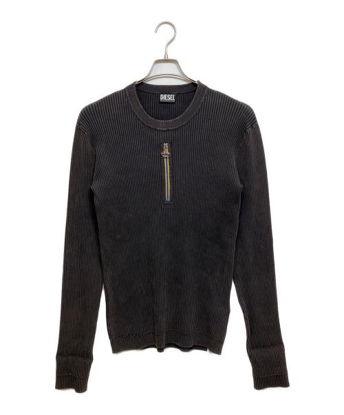 DIESEL（ディーゼル）DIESEL (ディーゼル) オーバルDジップ ヴィンテージウォッシュリブニット グレー サイズ:ＸＬの古着・服飾アイテム