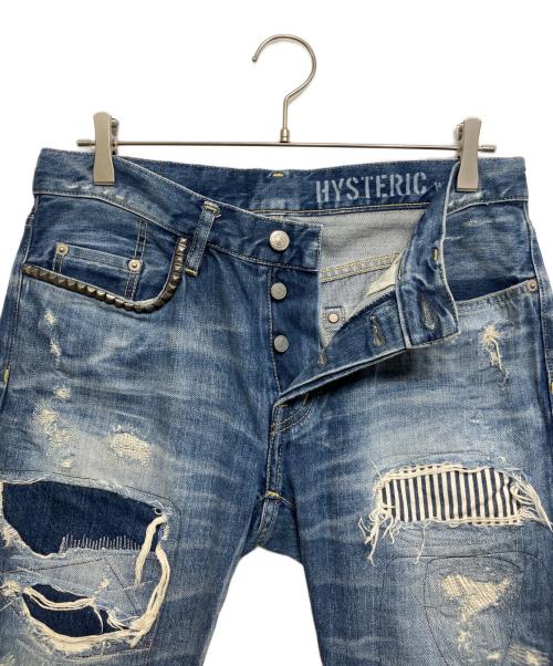 Hysteric Glamour（ヒステリックグラマー）Hysteric Glamour (ヒステリックグラマー) RSM加工 スタッズ デニムストレートパンツ インディゴ サイズ:32inchの古着・服飾アイテム