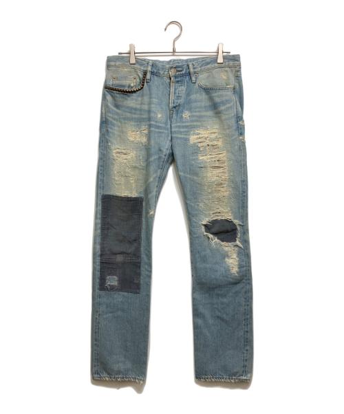Hysteric Glamour（ヒステリックグラマー）Hysteric Glamour (ヒステリックグラマー) NOBU REMAKE加工 スタッズデニムパンツ ブルー サイズ:32inchの古着・服飾アイテム