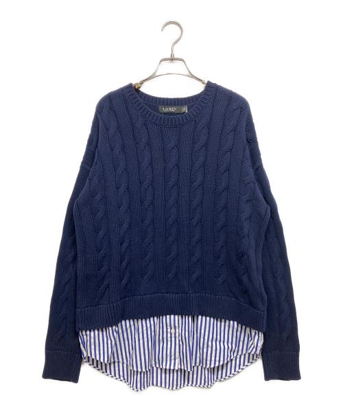 LAUREN RALPH LAUREN（ローレン ラルフ ローレン）LAUREN RALPH LAUREN (ローレン ラルフ ローレン) レイヤード ケーブルニット セーター ネイビー サイズ:LGの古着・服飾アイテム